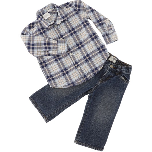 Children's Koala Denim Plaid Outfit 18M